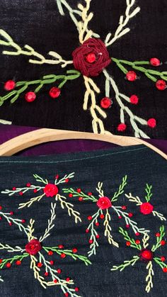 Hand embroidery for x mas. Used stem stitch , feather stitch and bullion knot Bullion Knot, Stem Stitch, Feather Stitch, Hand Embroidery, Knot, Embroidery, Pink