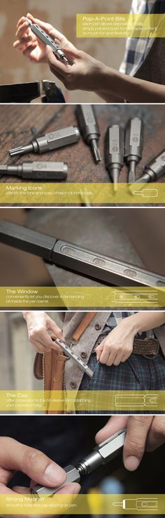 several different types of knives being held by hands with instructions on how to use them