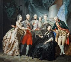 an old painting of people in formal dress