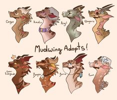 several different types of cartoon heads with the words muddling adopts written on them