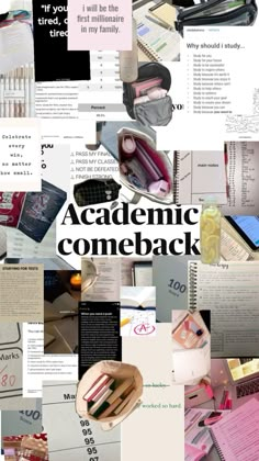 a collage of photos with the words'academic come back'written on them