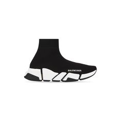 Women's Speed 2.0 Recycled Knit Sneaker With Bicolor Sole in Black/white | Balenciaga US White Balenciaga, Crafts From Recycled Materials, Balenciaga Speed, Knit Sneakers, Balenciaga Mens, Balenciaga Shoes, Embossed Logo, Nike Logo, Luxury Handbags