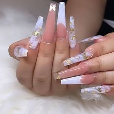 Nails Design With Rhinestones, White Acrylic Nails, Her Nails, Long Square Acrylic Nails, Bling Acrylic Nails