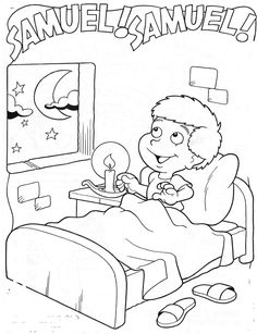 a cartoon character in bed with the name samuel sanuela on his face and hand