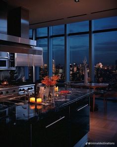 Chicago Penthouse Aesthetic, Luxury Penthouse Aesthetic, Chicago Apartment Aesthetic, Settings Aesthetic, Penthouse Apartment Aesthetic, Penthouse Kitchen, Contemporary Kitchen Interior