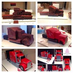 several pictures of different types of cakes made to look like trucks and semi - trucks