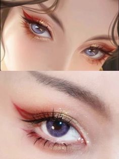 Simple Holiday Eye Makeup, Halloween Makeup Only Costume, Red Fox Makeup, Summer Douyin Makeup, Chinese New Year Makeup, Kitsune Makeup, Red And Gold Makeup, Hanfu Makeup, Red Eyeshadow Looks