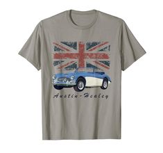 an old british car with the union jack on it's chest t - shirt