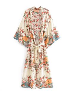 Boho Robes, Kimono Outerwear, Kimono Shirt, Kimono Floral, Bohemian Kimono, Belted Robe, Floral Print Kimono, Maxi Rok, Gilet Long