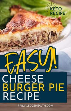 easy cheese burger pie recipe on a plate with lettuce