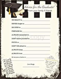 an image of graduation party advice for the graduate from your family and friends on this printable