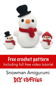 crochet snowman amigurmi pattern with free video instructions