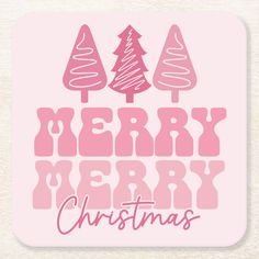 merry christmas with trees in pink and white beverage coasters, set of 4 by design expressivit