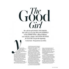 Magazine Layout Inspiration, Uncertain Future, Logo Word, The Good Girl, Allure Magazine, Allison Williams