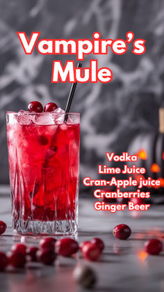 Vampire's Mule Cranberry Juice Alcoholic Drinks, Cran Apple Cocktail, Gothic Cocktails, Cranberry Cocktails, Ginger Beer Drinks, Spooky Cocktails, Cranberry Martini, Cocktail Cards, Bartender Drinks Recipes