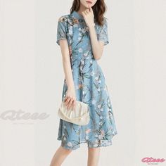 Qteee - Enhanced Qipao: Stylish, Artistic, Retro, Elegant Split Design Dress Artistic Floral Print Spring Dresses, Artistic Spring Floral Print Dresses, Artistic Floral Print Summer Dress, Backless Evening Gowns, Long Formal Gowns, Elegant Bridesmaid Dresses, Qipao Dress, Crop Top Dress, Split Design