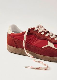 tb.490 Rife Sheen Red | ALOHAS Next Shoes, Vegan Boots, Sustainable Leather, Red Suede, Suede Sneakers, Leather Sneakers, Cow Leather, Red Leather, On Demand