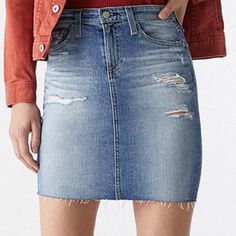 Ag The Erin Pencil Mini Skirt. New Without Tags. Fall Cutoff Medium Wash Skirt, Medium Wash Cutoff Skirt For Fall, Fall Cutoff Skirt In Medium Wash, Fall Medium Wash Cutoff Skirt, Denim Skirt, Mini Skirt, Womens Skirt, Color Blue, Mini Skirts