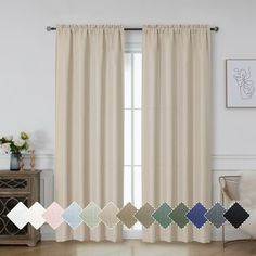 the curtains are open and ready to be hung in front of the window with color swatches