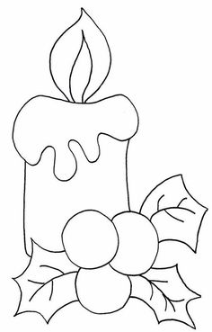 a candle with holly leaves and berries on the table coloring pages for kids, free printable