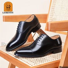 Russoo - LAORENTOU Mens Premium Leather Pointed Toe Lace-Up Dress Shoes: Sturdy, Non-Slip Footwear Ideal for Wedding, Business, Party, Banquet, and Office Wear Elegant Formal Oxfords For Spring, Elegant Formal Spring Oxfords, Elegant Spring Formal Oxfords, Elegant Fitted Dress Shoes For Spring, Fitted Pointed Toe Dress Shoes For Wedding, Fitted Pointed Toe Wedding Dress Shoes, Elegant Spring Wedding Dress Shoes, Elegant Black Oxfords For Weddings, Black Elegant Oxfords For Wedding