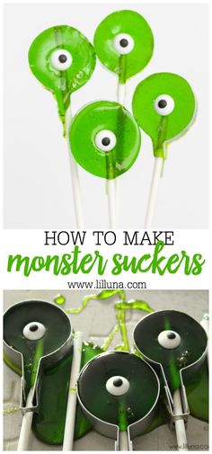 how to make monster suckers with green paper plates and white plastic spoons in the middle