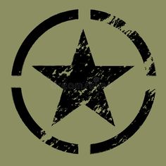 a black and white star in a circle on a green background with grungy texture