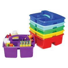 three plastic storage containers with toothbrushes in them