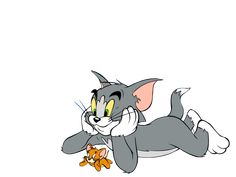 an image of a cartoon cat flying through the air with his paw on it's chest