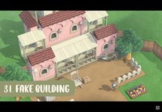 an animated image of a pink house with the words 3 1 fake building on it