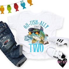 a t - shirt that says, oh fish ally james two on the front and bottom