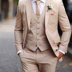 Kaki hommes costumes de mariage couleur unie 3 pièces affaires quotidiennes grande taille simple boutonnage deux boutons 2024 de 2024 ? €138.99 Tan Suit Wedding, Business Plus Size, Tan Suit, Dresses Unique, Kids Party Dresses, White Leggings, Cat Sweatshirt, Wedding Suits Men