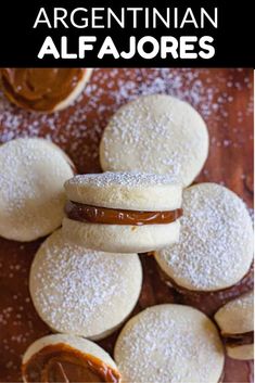 some cookies are stacked on top of each other with the words argentina in front of them