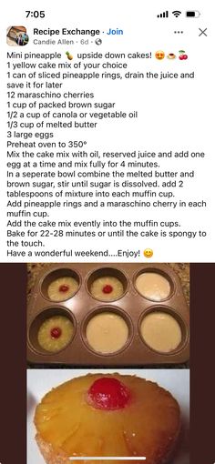 the recipe for pineapple cupcakes is shown in an instagramtion form