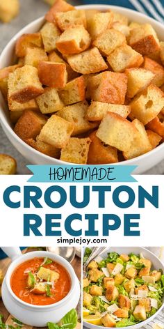 crouton recipe collage with the title above it and images of different types of food