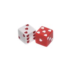 two red and white dices with hearts on them