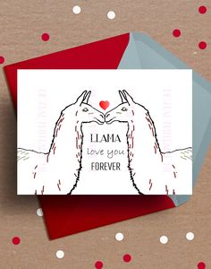 a card with the words llama love you forever on it and two hands touching each other