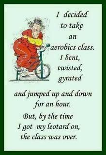 an image of a cartoon character on a bike with the words, i decided to take an aeroics class