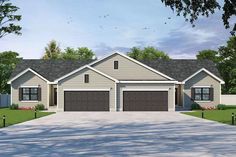 this is an artist's rendering of a two - story house with garages