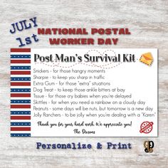 a postman's survival kit for the july 1st, national postal worker day