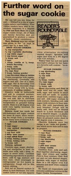 an old newspaper article with the words further word on the sugar cookie