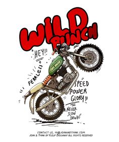 a drawing of a dirt bike with words on it