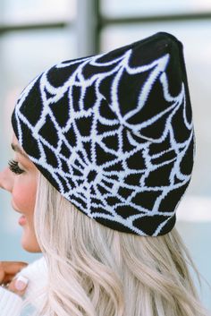 Stay warm and stylish with our Spider Web Wool Beanie! This beanie features a unique spider web design that will make you stand out from the crowd. Trust us, this beanie is a must-have for any fall wardrobe. Order yours today and add some spook to your style! Model Info: Models are 5'7", Size 2, wearing smalls Material: 97% Acrylic + 3% Polyester Black Halloween Beanie Hat, Halloween One Size Beanie Cap, Halloween Beanie One Size Fits Most, Casual One Size Hats For Halloween, Casual One-size Hats For Halloween, Casual One Size Halloween Hats, Halloween Beanie, Halloween Web, Woolen Cap