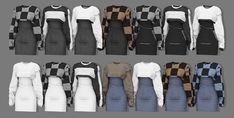 six different styles of women's dresses with long sleeves and high necked tops