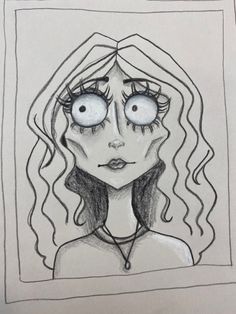 a drawing of a girl with big eyes