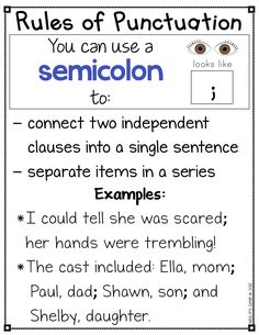 the rules of puncturition for students to use in their writing workbook