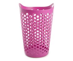 a pink trash can with holes on it