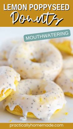 lemon poppy seed donuts with white icing on a plate