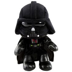 star wars darth vader plush toy with black outfit and helmet, on white background