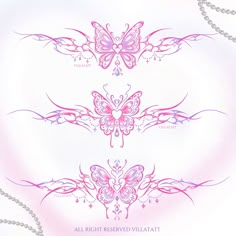 three pink butterfly designs on a white background